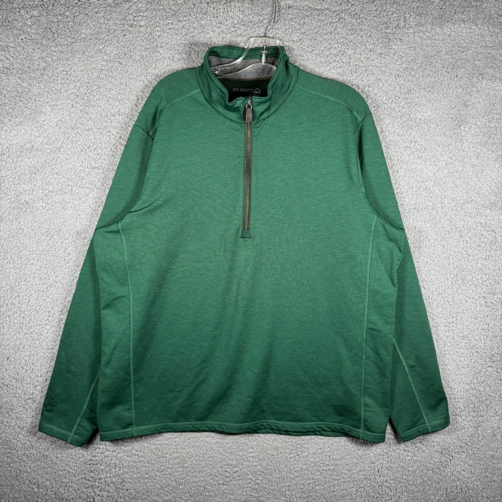 Vineyard Vines Jim Nantz Mens XL Green Micro Stripe Quarter Zip Pullover Sweater